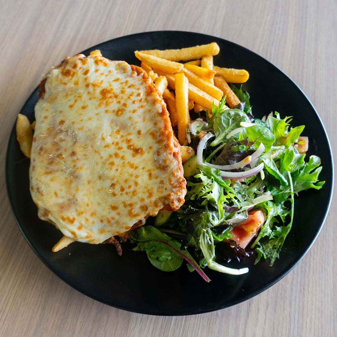 06. Parmi Plate of Chicken Parmigiana, Salad and Chips