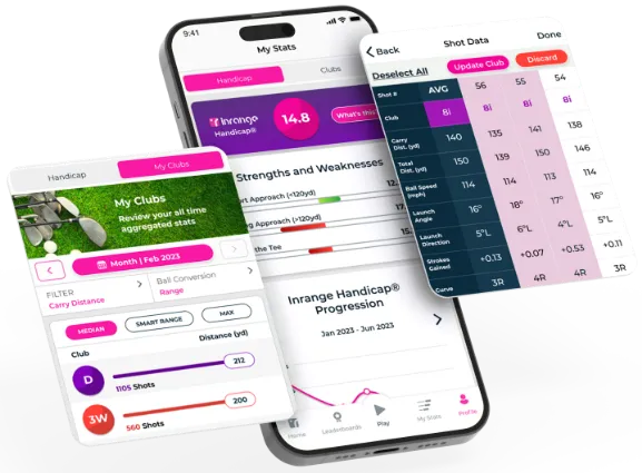 Mockup of InRange Golf App on a mobile device